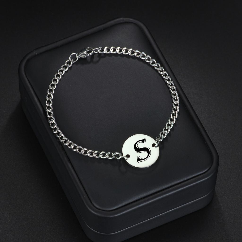 Bransoletka łańcuszkowa z 26 literami, Prosta bransoletka na rękę, Dekoracja dla dziewcząt, Prezent urodzinowy Stal nierdzewna Bransoletka łańcuszkowa Dla mężczyzn