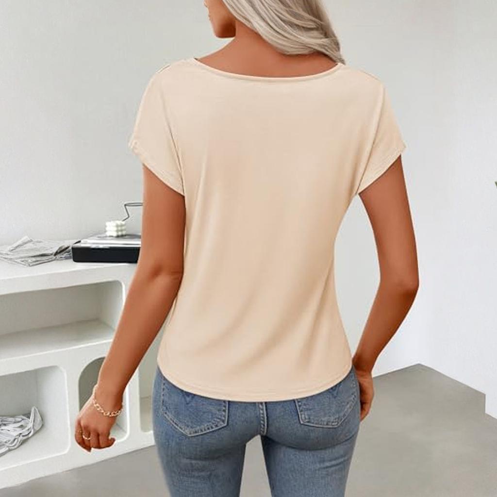 Top da Donna Estivi Business Casual in Maglia con Scollo ad Drappeggio a Maniche Corte