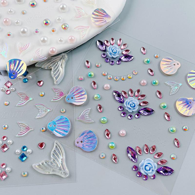 1 Sheet Dreamy  Diamond Patch 3D Face Jewels Mermaid Rose Temporary Tattoo Stickers Sweet Diy Body Art Decoration Makeup