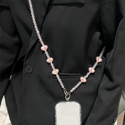 Long Crossbody Heart Bead Phone Chain Pendant For Iphone For Samsung Huawei Xiaomi Smart Phone Rope Strap Key Rings Bag Decor