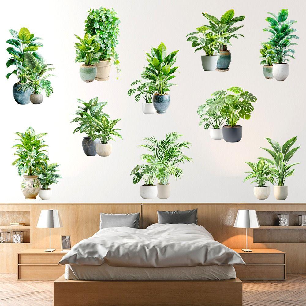 Self-Adhesive Plant Bonsai Wall Stickers Large Size Wall Mural Green Plants Wallpaper Living Room