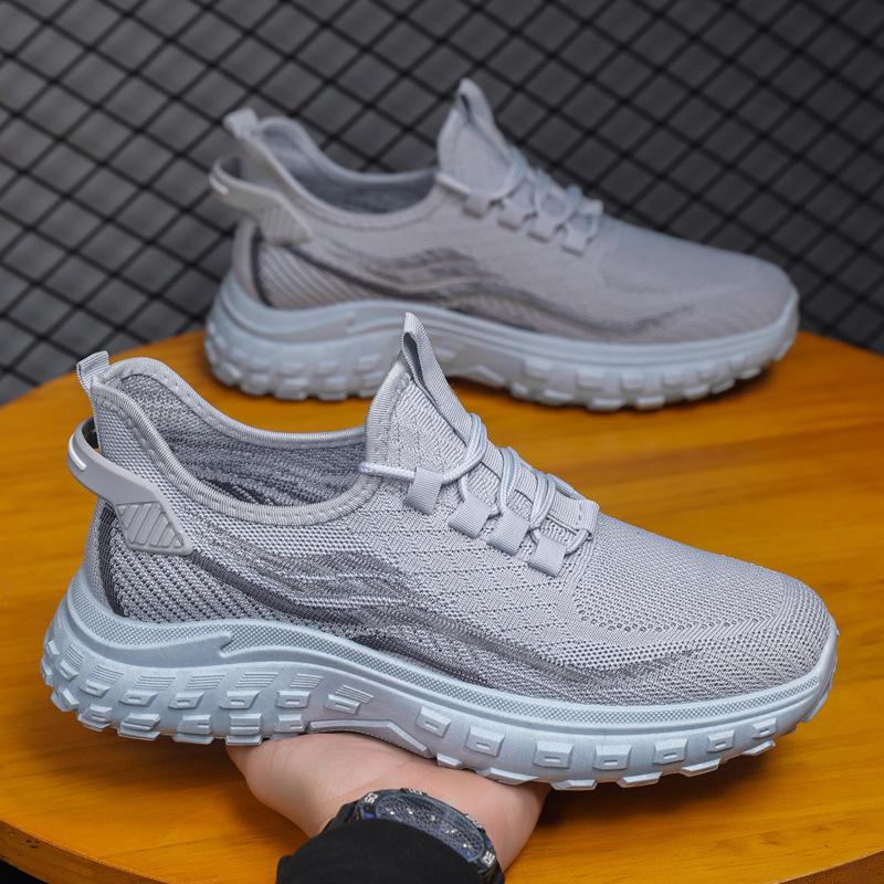 Spring 24 New Trendy Men's Shoes Korean Version Lace-up Casual Student Shoes Platform-soled Sports Flying Weaving Tide with Dad Shoes