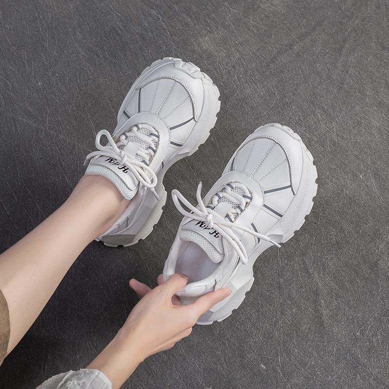 Scarpe da Ginnastica Retro a Suola Spessa Primavera Autunno Donna Vera Pelle Non Stanchevoli Scarpe da Viaggio per Piedi Sportive Tempo Libero Scarpe da Donna