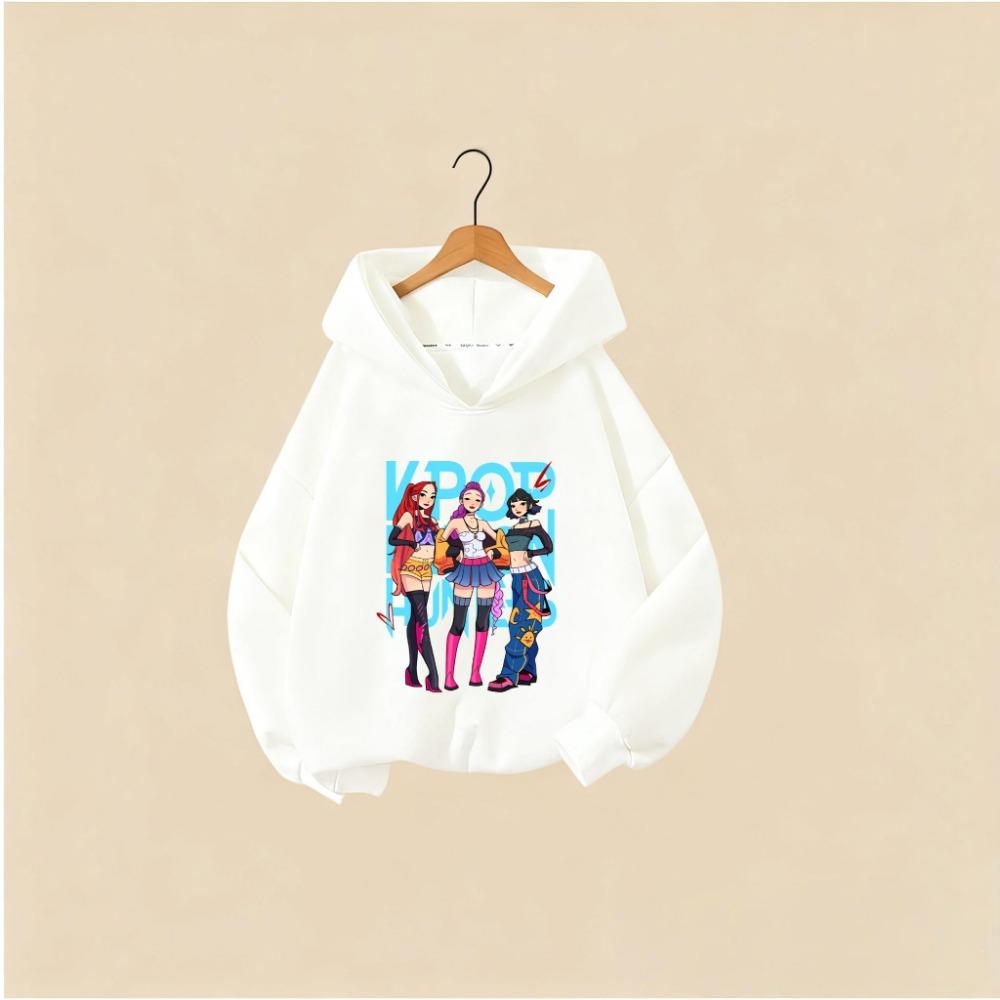 KPOP Hunter Huntrix Kids Hoodie Korean Stylish Character Print With K-POP Text Girls Costume Boys Girls Full Sleeve Pullover Top