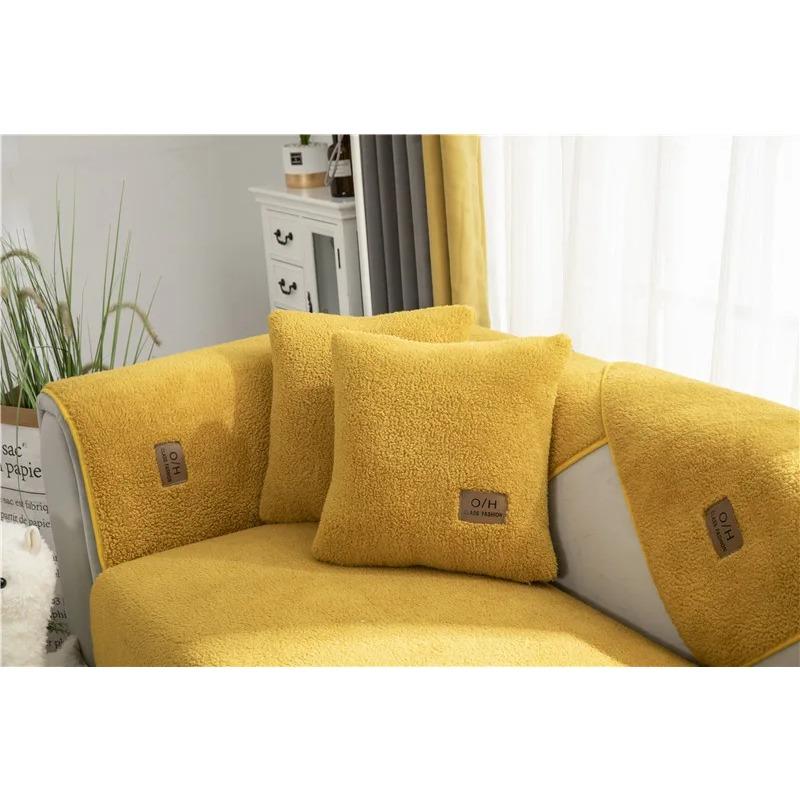 Modern Winter Solid Color Thicken Lambswool Quilted Sofa Cover Soft Plush Sofa Towel Anti-slip Couch Covers For Living Room