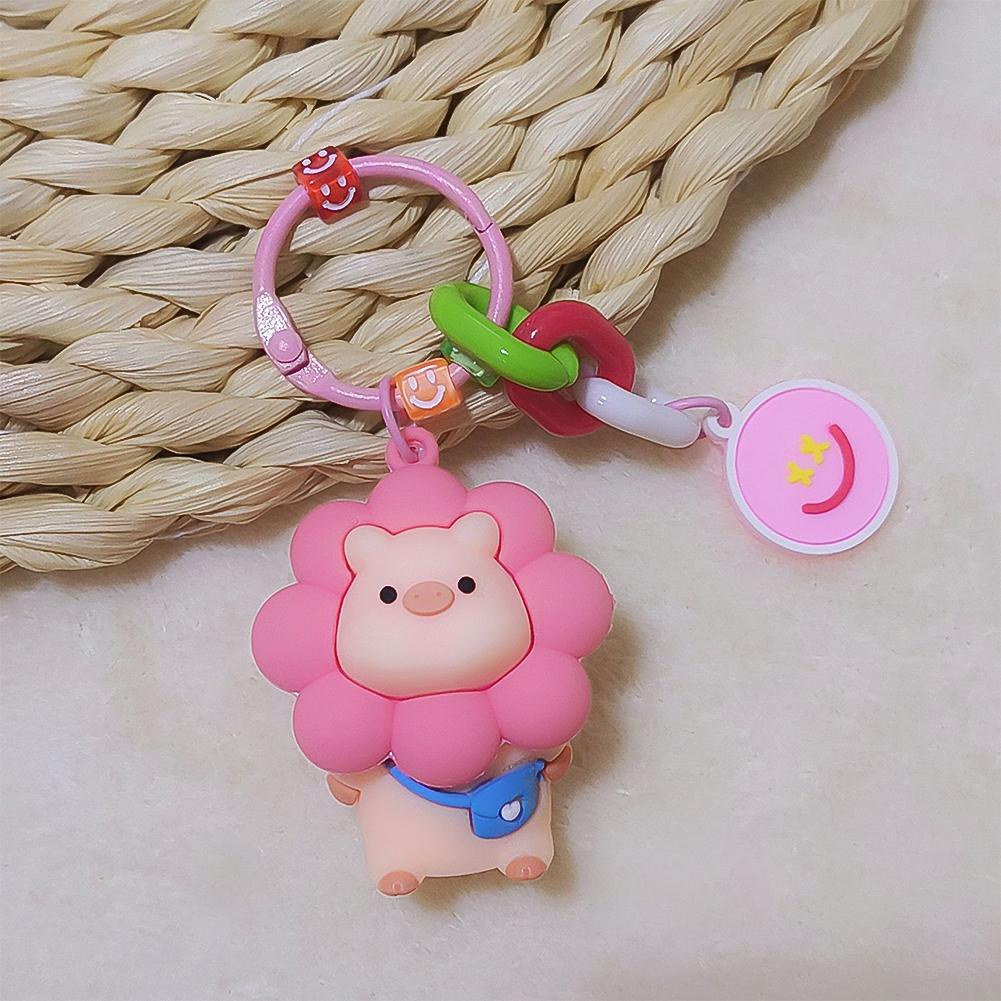 Llavero creativo con diseño de cerdito y girasol de dibujos animados, ideal como regalo de cumpleaños para mujeres, bolsos, mochilas, niñas y niños #469933
