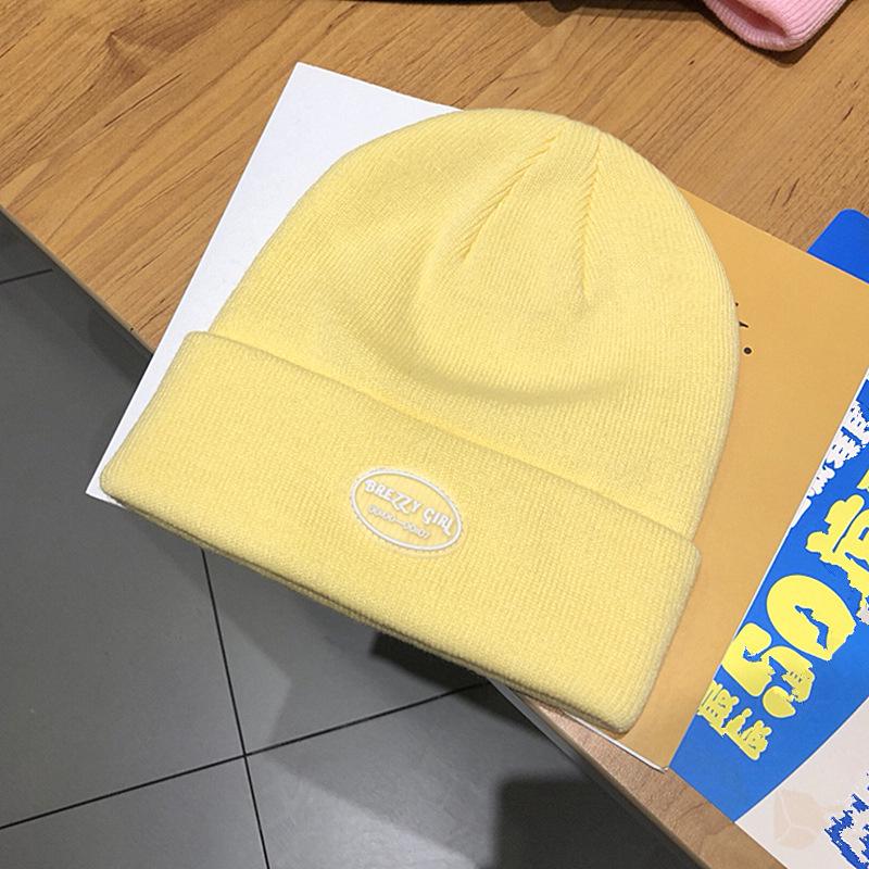 Hat Female Autumn and Winter Letter Round Label Knitted Hat Thin Street Hipster Versatile Student Couple Pullover Hat Male