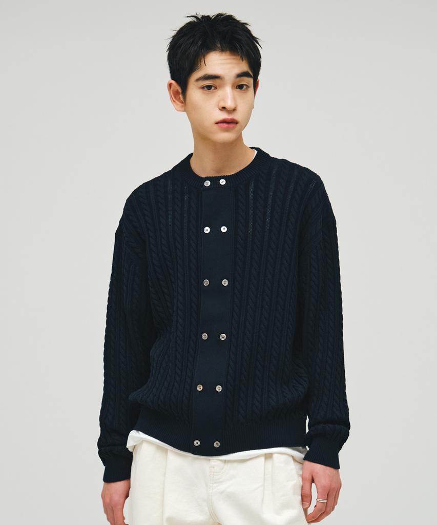 ECORR Cotton Cable Two-Button Cardigan_Navy