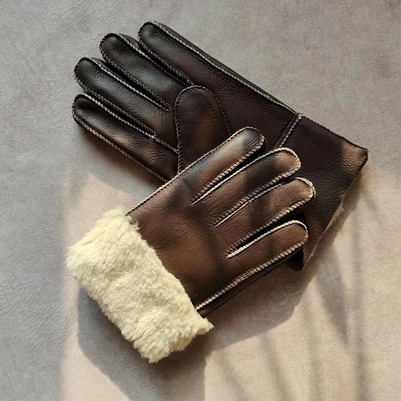 

Зимние теплые перчатки из овчины и меха, мужские утолщенные ветрозащитные и морозостойкие, для активного отдыха, езды верхом, из овечьей кожи и шерсти, с пальцами XXL