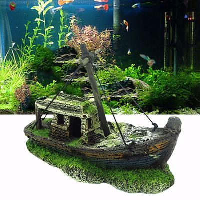Petit Aquarium paysagé Pirate, bateau, ornements artificiels, viseur, maison en verre, résine