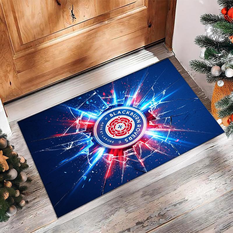 Blackburn Rovers Football Print Crystal Velvet Rug, Comfortable Water Absorbent Non Slip Indoor Floor Carpet
