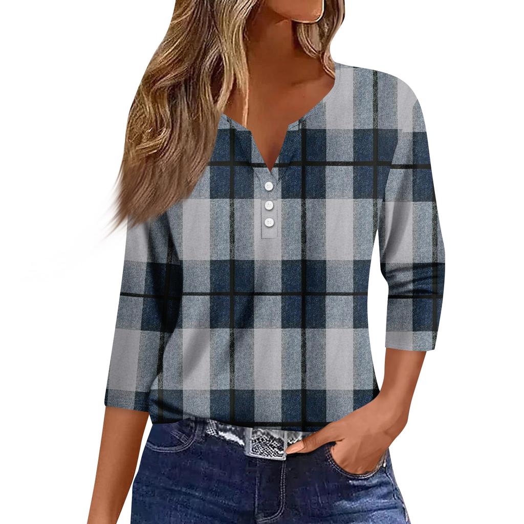 Women's Fashion Casual Three-quarter Sleeve V-neck Floral Print Top