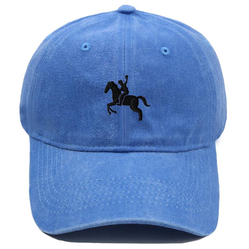 Men'S Washed Cotton Baseball Cap With Ride A Horse Embroidery Dad Hat Sport Golf Cap Sun Hat For Men Uv Blocking Bungee Hat