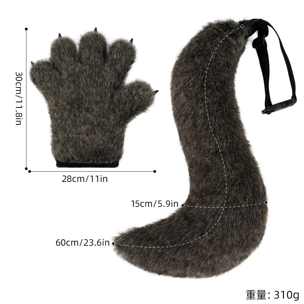 New Halloween gloves: wolf claw plush, realistic tail, warm gloves, animal tail cosplay Accessories and props