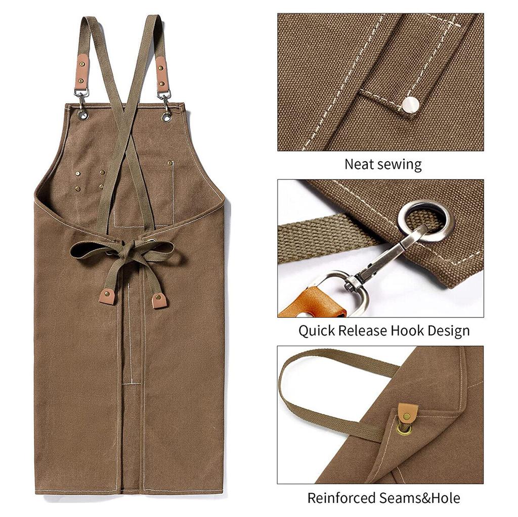 Kitchen Thicken Canvas Apron For Woman Men Waterproof Stain-Resistant With Pockets Cooking Apron Woodworking Painting Work Apron