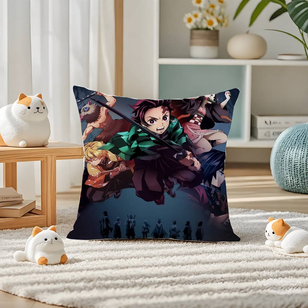 Demon Slayer Sound Breathing Art Anime Plush Pillow Cover Soft Short Plush Cushion Cover For Sofa Bedroom Home Decor Gift