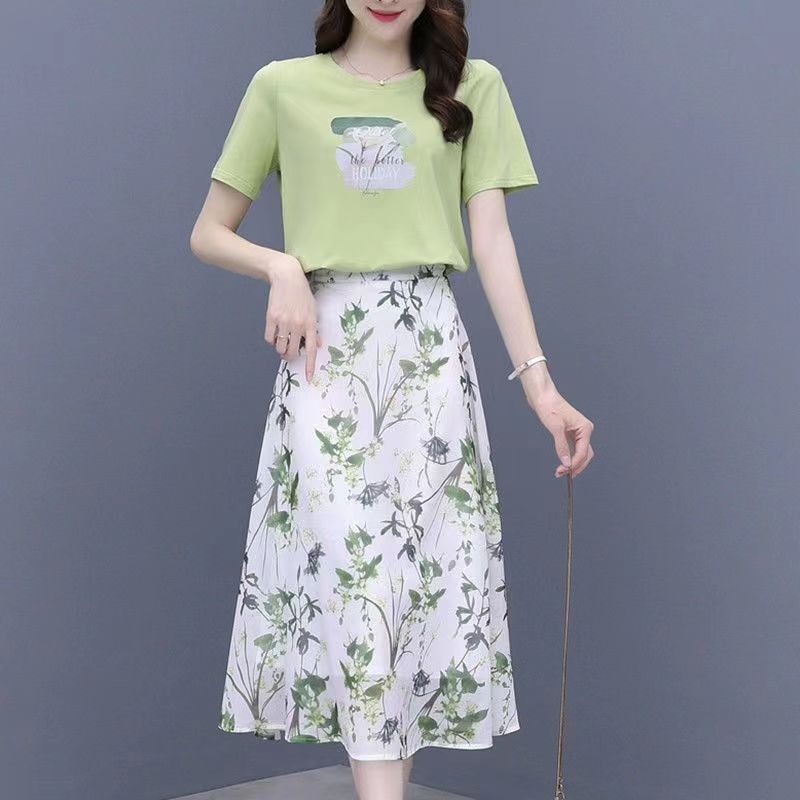 Damen Halblanger Rock Sommer Eis Seide Plisseerock Mittellang Hohe Taille Blumen A-Linien Rock Damen