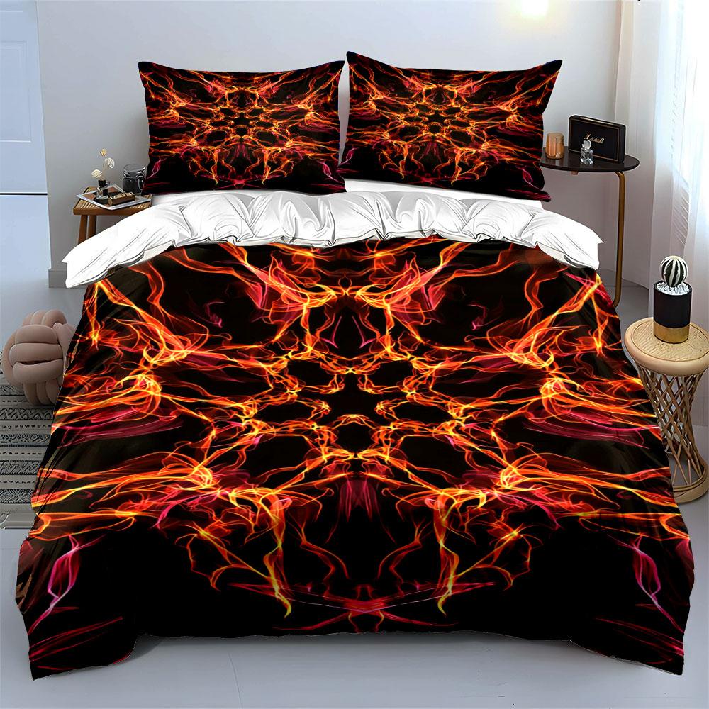 Fiery flame symmetrical pattern. Bedding sets Duvet cover sets Duvet covers Pillowcases(1 * Duvet Cover 2 * Pillowcases without duvet insert)