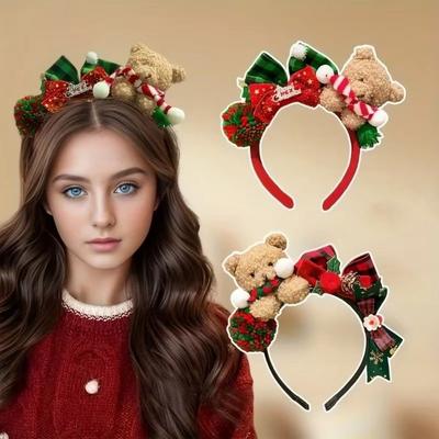 Bandeau de Noël Mignon Réglable Léger Avec Clip Cheveux Nœud Ours Nouvel An Accessoire Cheveux