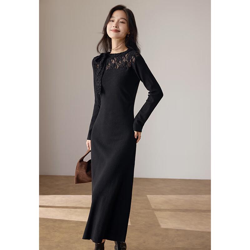 

VICTORIA&VERA Women s Lace Tie-Neck Knitted Midi Dress M