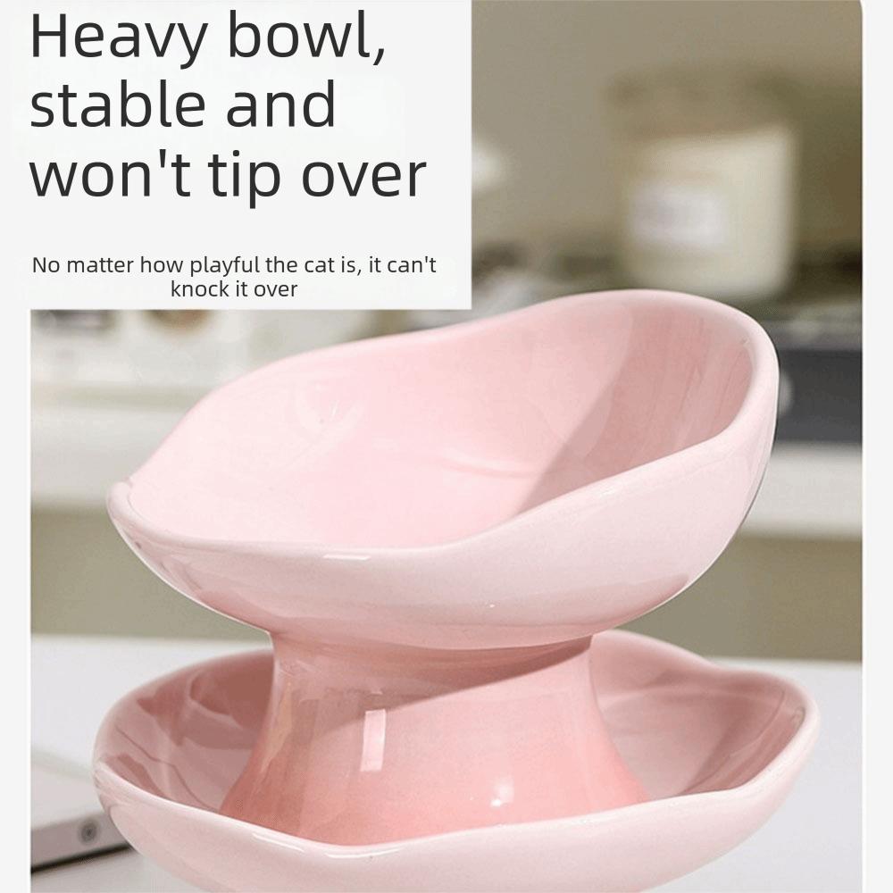 Flower Shape Ceramic Cat Bowl Anti-Tip Tall Footed Pet Food Water Feeders Anti-Slip Oblique Mouth Elevated Cat Bowl