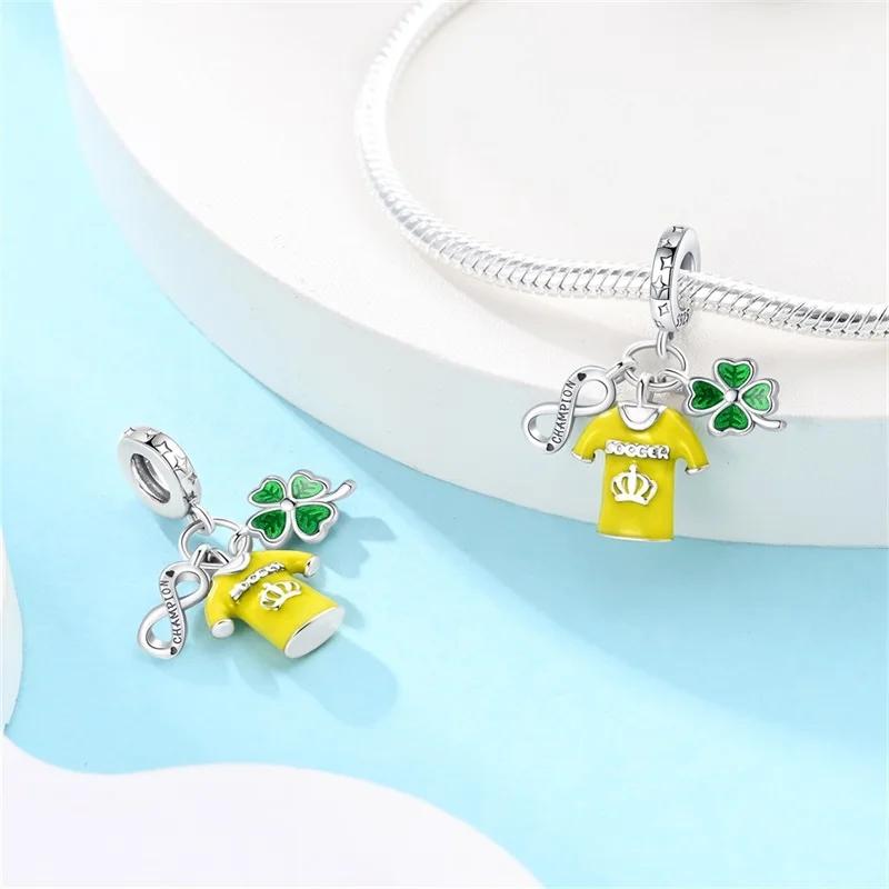 925 Silver Football Jersey Sports Pendant Trophy Charm Beads Fit 925 Original Bracelet DIY Birthday Jewelry