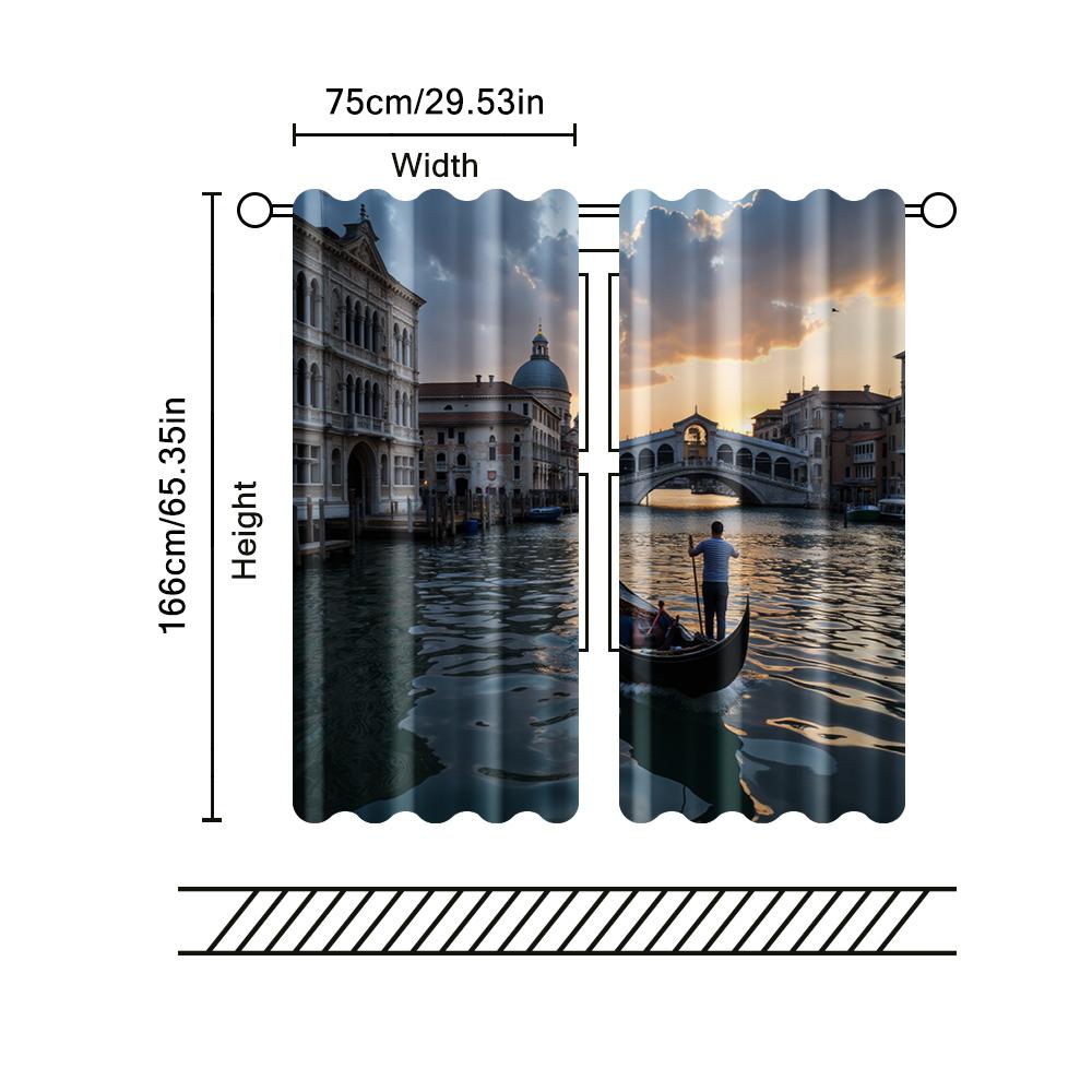 2 st, filtergardiner (exklusive spön, icke-rörlig, utan batterier) Tower Bridge-scen för användning i sovrum och vardagsrum
