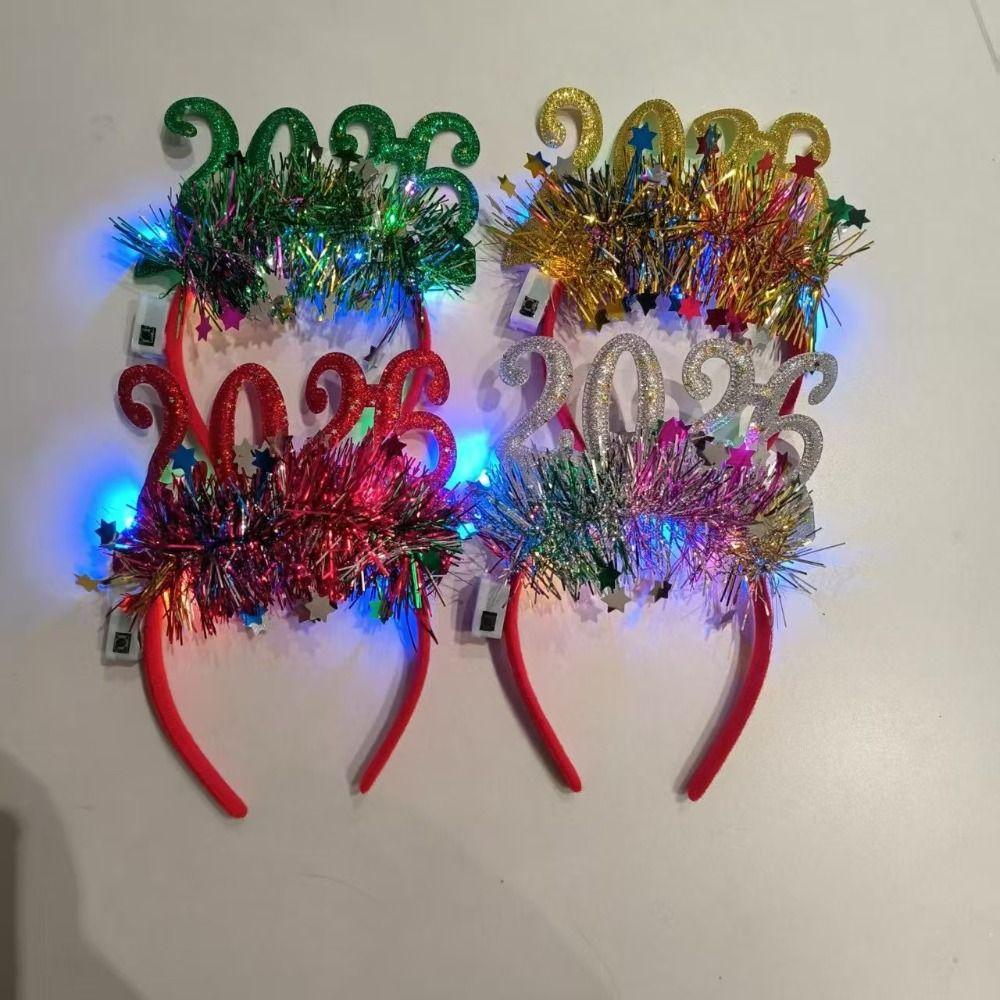 Sequin 2026 Happy New Year Headband Cute Luminous Headpiece LED Glow Hair Bands  New Year Dress Up