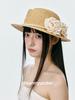 Fresh Style Flower Beaded Straw Hat Women Uv Protection Sun Flat Brim Hat Elegant Vintage Luxury Dress Hat For Outdoor