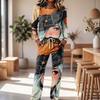 Set Pigiama Casual da Donna con Manica Lunga, Girocollo e Coulisse sui Pantaloni a Gamba Larga per Dormire e