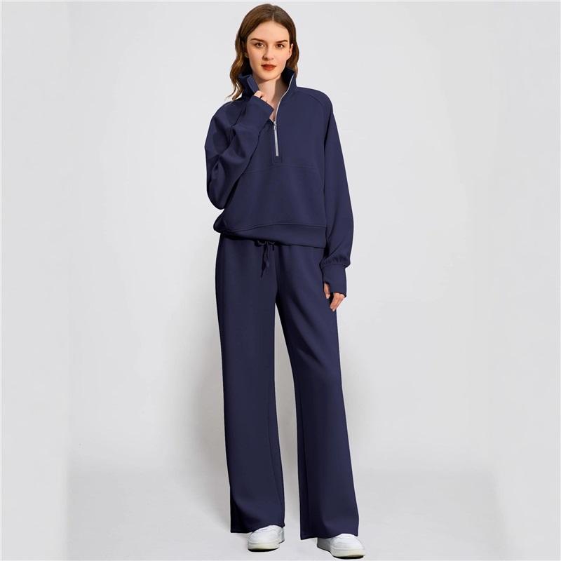 Women's  Half-Zip Sweatshirt And Wide Leg Pants Casual Loungewear Set