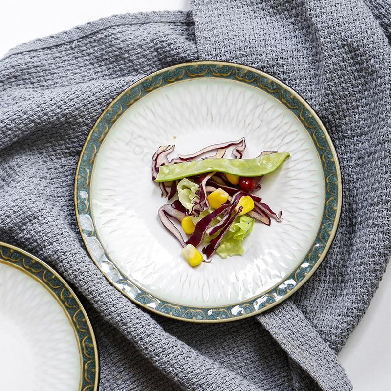 Creative Retro Circular Dining Plates Household Afternoon Tea Dessert Snack Plate Exquisite Light Luxury Ceramic Plate Tableware