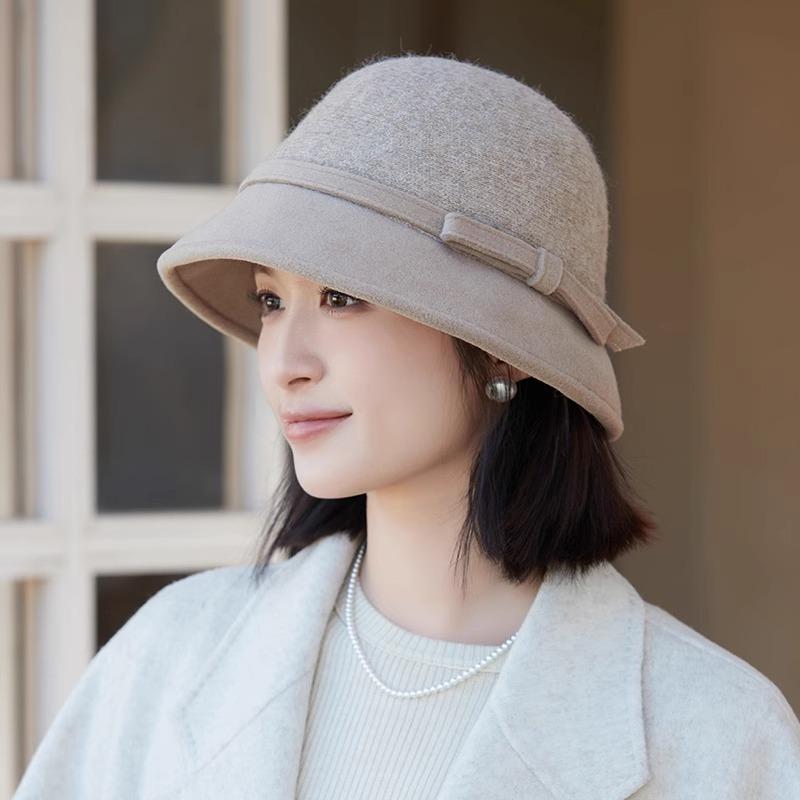 In The Elderly Bow Bucket Hat Women's Autumn and Winter Hat New Thermal Basin Hat