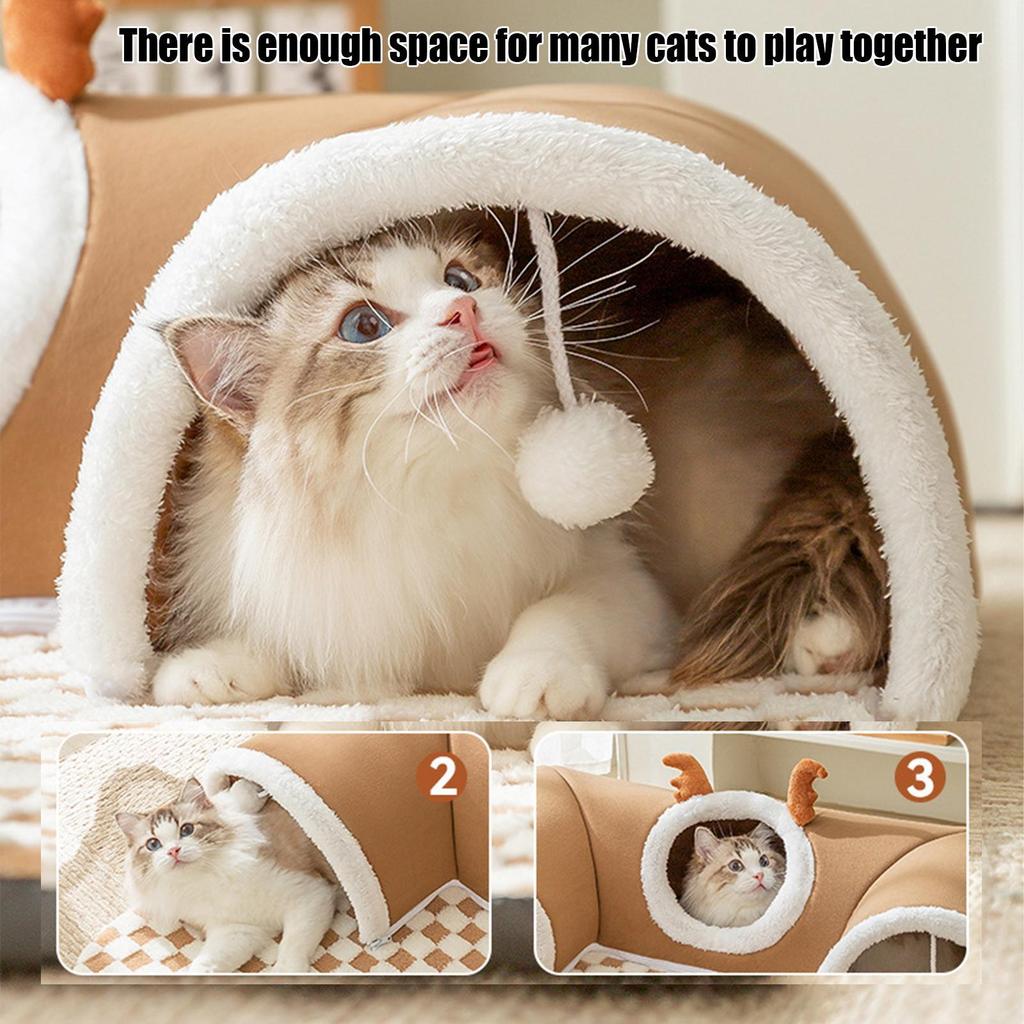 Winter Indoor Warm Plush Cat Bed Tunnel Warm Shelter Tent House Toys for Dog Play and Sleep Integrated Hide and Seek Pet Nest