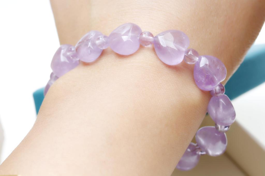 [K KOUOKU] Heart Amethyst Natural Stone Bracelet, Power Stone, Love Luck, Good Fortune, Brazilian Amethyst Prayer Beads