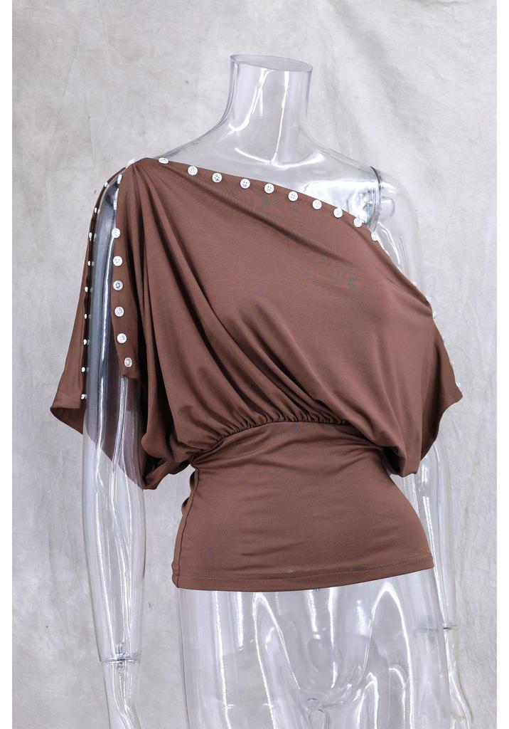 2026 Spring/Summer Asymmetrical Off-shoulder T-shirt for American Spicy Girl