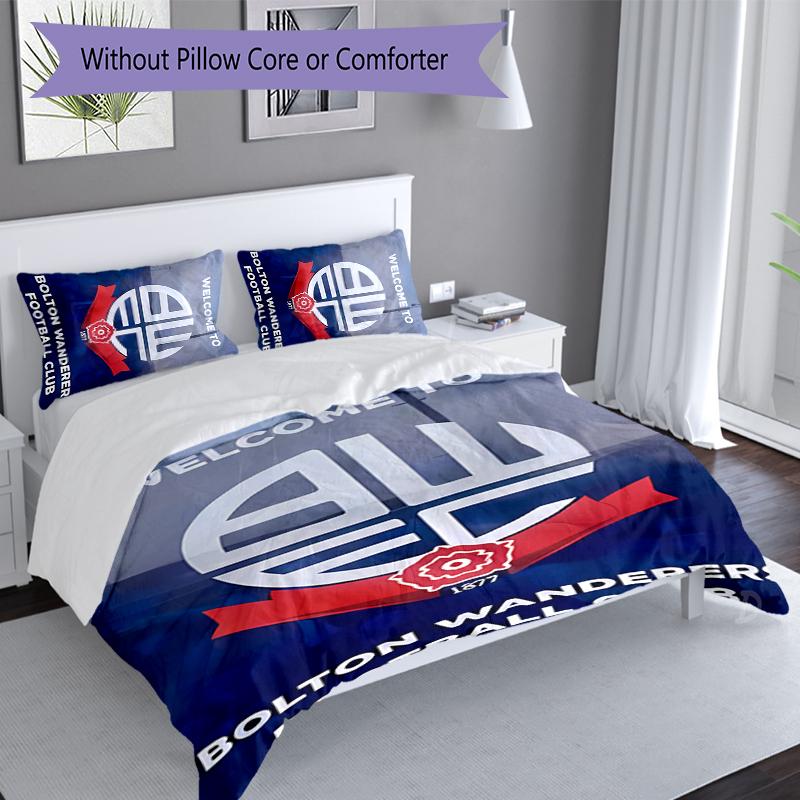3pcs Bolton Wanderers FC LOGO Duvet Cover Set, Includes 1 Duvet Cover and 2 Pillowcases,Skin-Friendly&Comfortable Fabric,Suitable Bedding Sets