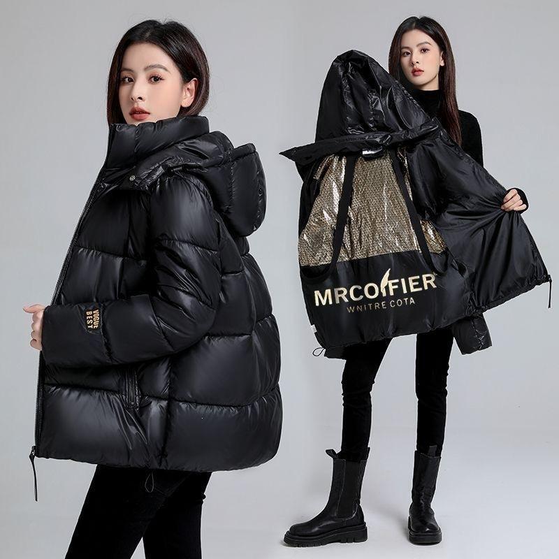 Black and gold cotton-padded clothes, hooded thickened cotton-padded clothes, men's and women's coats, large size loose and thick cotton-padded jacket