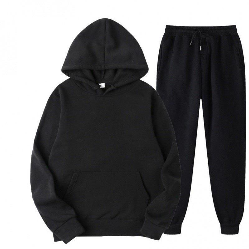 2026 Men's Solid Color Hooded Sweatshirt and Pants Set - Spring/Autumn Trendy Casual Sportswear