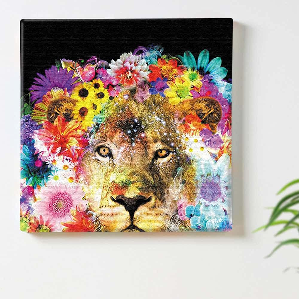 Lion Animal Art Panel 57cm x 57cm L Size Made in Japan Poster Stylish Interior Decor Living Room Interior Flower Colorful Art Fabric Panel ket-0003-L