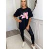 Black Oversized T Shirt With Pink Lily Flower Print For Casual Wear And Summer Outfits