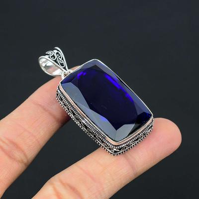 Tansanit Edelstein Anhänger Massiv 925 Sterling Silber Anhänger Schmuck Geschenk für Unisex LG-069