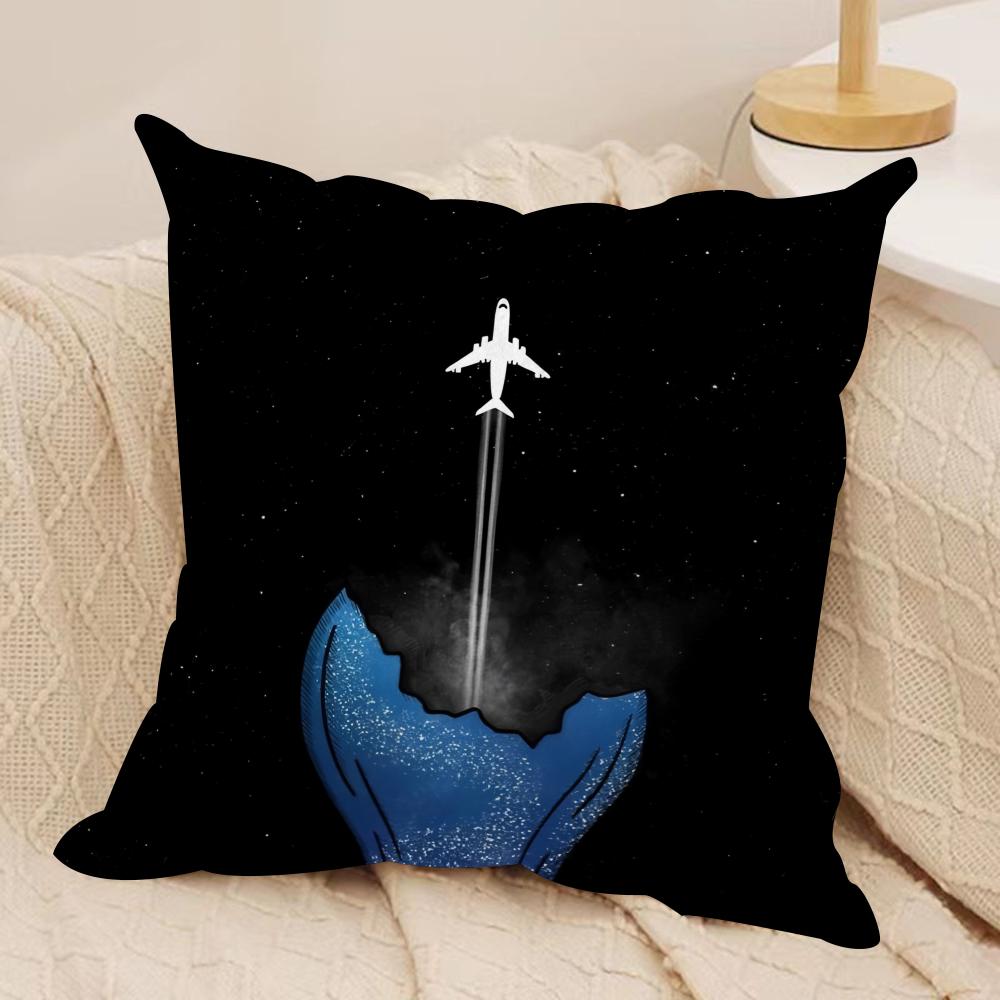 Aircraft Pilot Print Cushion Cover Silky Short Plush Invisible Zipper Dustproof Sofa Pillow Case for Home Decor