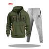 Mens Hoodie Sweatshirt Set Solid Color Multi-Zipper Pockets Casual Wear