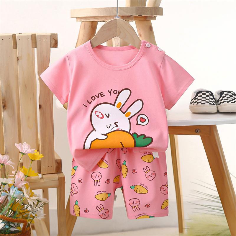 2026 Summer Kids O-Neck Short Sleeve Top Suits Baby Spring Cartoon Short Pant Two-pieces Set Suit for Girl Boy