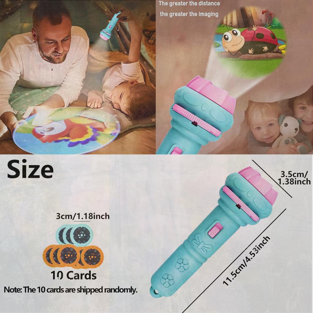 Projector Flashlight For Kids 10 Cards 80 Patterns Bedtime Toys Cartoon Light Educational Toy Gift For Toddler Boys Girls Gifts