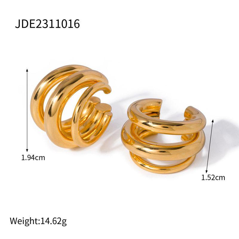 Fashion Ins Style Classic Simple Easiest for Match Titanium Steel Gold-Plated Three-Layer Ear Clip Fancy Earrings Ear Clip Without Pierced Ears