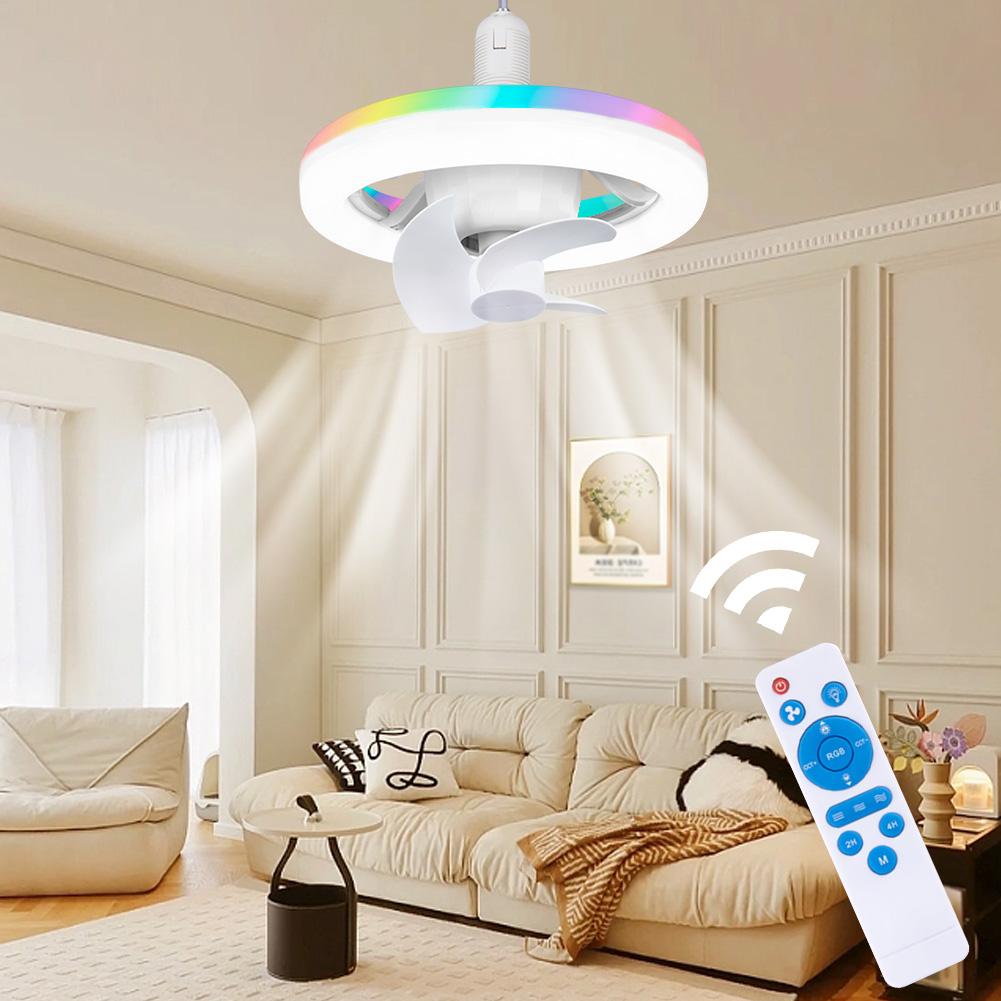 E27 Socket Ceiling Fan with Light RGB Mode Light Socket Fan 3 Speeds Ceiling Fans with Light Bulb for Kid Bedroom Kitchen Garage