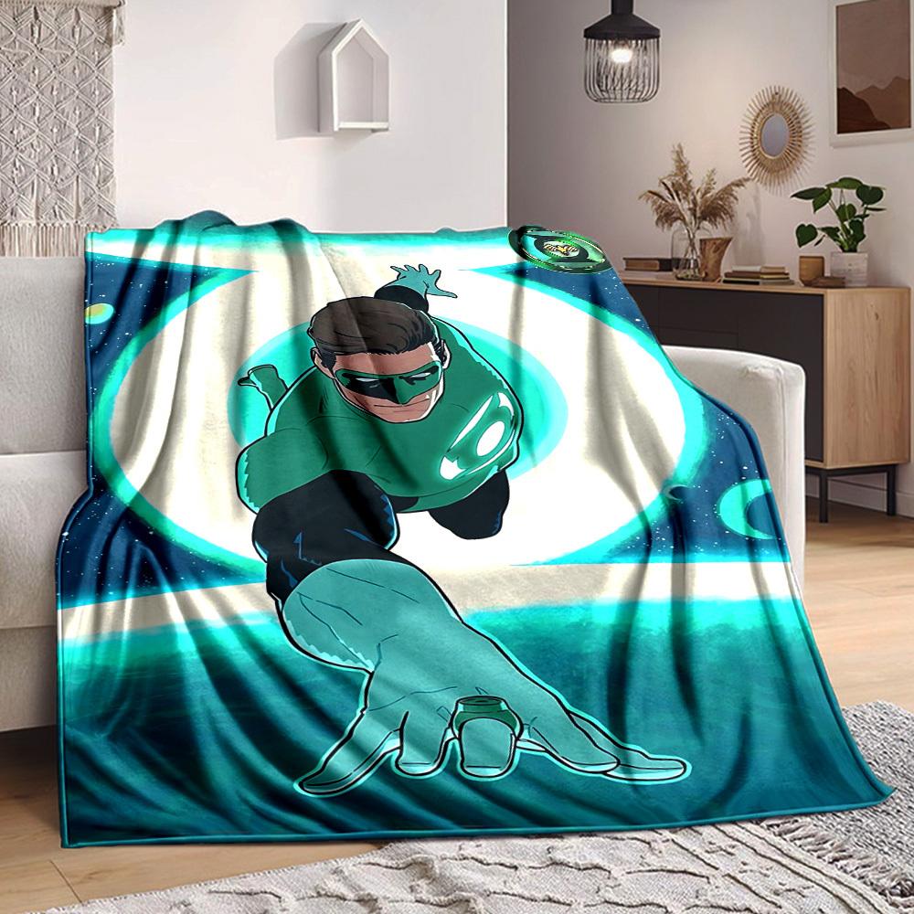 1pc Green Lantern Ring Blanket Lightweight Flannel Throw For Sofa, Bed, Travel, Camping, Livingroom, Office, Couch, Chair, And Bed