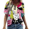 T-Shirt Frühling Sommer Damen Lässig Kurzarm V-Ausschnitt Katze 3D Gedrucktes Top Quelle